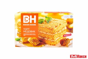 ТОРТ БИСКВИТНЫЙ "BAKER HOUSE" МЕДОВИК ТРЕХСЛОЙНЫЙ 350Г (РАМЕНСКИЙ КК)
