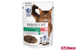 КОРМ ДЛЯ КОШЕК "PERFECT FIT" 75Г ПАУЧ(для стерилизованных кошек с говядиной в соусе)
