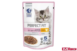 КОРМ Д/КОШЕК "PERFECT FIT" 75Г ПАУЧ(для котят с курицей в соусе)