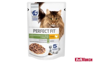 КОРМ Д/КОШЕК "PERFECT FIT" 75Г ПАУЧ(для кошек старше 7 лет с курицей в соусе)