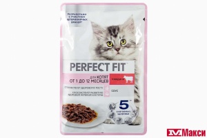 КОРМ Д/КОШЕК "PERFECT FIT" 75Г ПАУЧ(для котят с говядиной в соусе)