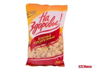 ХЛОПЬЯ КУКУРУЗНЫЕ "НА ЗДОРОВЬЕ!" 350Г (КАДНИКОВ)(глазированные сахаром (351))