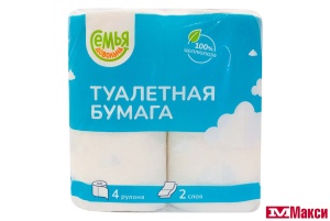 БУМАГА ТУАЛЕТНАЯ "СЕМЬЯ ДОВОЛЬНА" БЕЛАЯ 2-СЛОЙНАЯ 18М 4ШТ