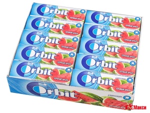 ЖЕВАТЕЛЬНАЯ РЕЗИНКА "ORBIT" ПОДУШЕЧКИ 13,6Г (РИГЛИ)(сочный арбуз)