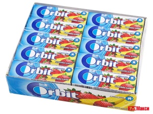 ЖЕВАТЕЛЬНАЯ РЕЗИНКА "ORBIT" ПОДУШЕЧКИ 13,6Г (РИГЛИ)(клубника-банан)