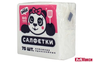 САЛФЕТКИ БУМАЖНЫЕ "НЕЖНАЯ" PANDA SMILE 24Х24СМ 75ШТ