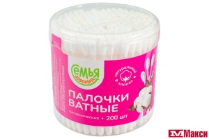ПАЛОЧКИ ВАТНЫЕ 200ШТ (СЕМЬЯ ДОВОЛЬНА) БАНКА
