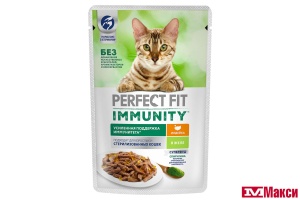 КОРМ Д/КОШЕК "PERFECT FIT" ИММУНИТЕТ Д/ВЗРОСЛЫХ КОШЕК 75Г ПАУЧ(индейка, спирулина)