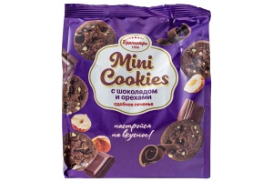ПЕЧЕНЬЕ СДОБНОЕ "MINI СOOKIES" 200Г (БРЯНКОНФИ)(с шоколадом и орехами)