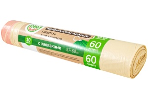 ПАКЕТЫ ДЛЯ МУСОРА "СЕМЬЯ ДОВОЛЬНА" С ЗАТЯЖКАМИ БИО БЕЖЕВЫЕ 60Л 10ШТ