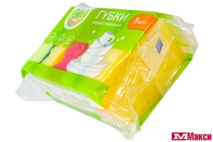 ГУБКА ДЛЯ ПОСУДЫ "СЕМЬЯ ДОВОЛЬНА" ВОЛНА 5ШТ (цветные)