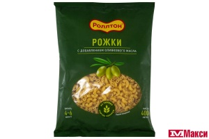 МАКАРОННЫЕ ИЗДЕЛИЯ "РОЛЛТОН" РОЖКИ С ОЛИВКОВЫМ МАСЛОМ 400Г
