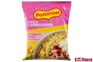 ВЕРМИШЕЛЬ БЫСТРОГО ПРИГОТОВЛЕНИЯ "РОЛЛТОН" НА ДОМАШНЕМ БУЛЬОНЕ С СЫРОМ И БЕКОНОМ 60Г 