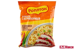 ВЕРМИШЕЛЬ БЫСТРОГО ПРИГОТОВЛЕНИЯ "РОЛЛТОН" НА ДОМАШНЕМ БУЛЬОНЕ С ОСТРОЙ КУРИЦЕЙ 60Г
