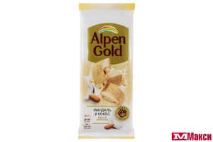 ШОКОЛАД "АЛЬПЕН ГОЛД" БЕЛЫЙ С МИНДАЛЕМ И КОКОСОВОЙ СТРУЖКОЙ 80Г (МОН' ДЭЛИС РУСЬ)