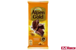 ШОКОЛАД "АЛЬПЕН ГОЛД" МОЛОЧНЫЙ С АРАХИСОМ И КУКУРУЗНЫМИ ХЛОПЬЯМИ 80Г (МОН' ДЭЛИС РУСЬ)