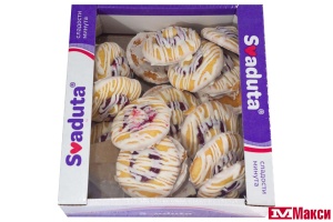 ПЕЧЕНЬЕ БИСКВИТНОЕ С НАЧИНКОЙ СО ВКУСОМ ВИШНИ В БЕЛОЙ ГЛАЗУРИ 400Г (SVADUTA)