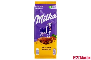 ШОКОЛАД "МИЛКА" МОЛОЧНЫЙ С ЦЕЛЬНЫМ МИНДАЛЕМ 80Г (МОН' ДЭЛИС РУСЬ)