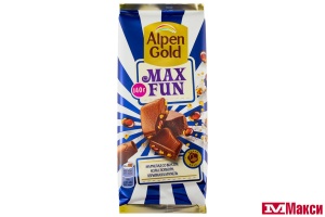 ШОКОЛАД "АЛЬПЕН ГОЛД" МАКСФАН МОЛОЧНЫЙ С МАРМЕЛАДОМ ВКУС КОЛА,ПОПКОРНОМ И ВЗРЫВНОЙ КАРАМЕЛЬЮ 140Г (МОН' ДЭЛИС РУСЬ)