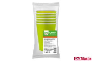 ПОСУДА: СТАКАН ОДНОРАЗОВЫЙ КАРТОННЫЙ 350МЛ 6ШТ (СЕМЬЯ ДОВОЛЬНА)(green)