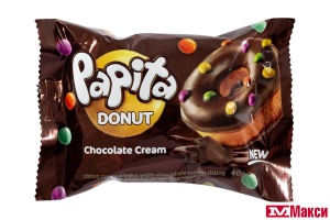 КЕКС "PAPITA DONUT" С КАКАО ГЛАЗУРЬЮ И ЦВЕТНЫМ ДРАЖЕ 40Г (SOLEN)(шоколадная начинка)