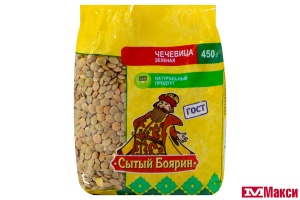 КРУПА ЧЕЧЕВИЦА ЗЕЛЕНАЯ "СЫТЫЙ БОЯРИН" 450Г