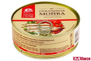 МОЙВА "ЗА РОДИНУ" НЕРАЗДЕЛАННАЯ ОБЖАРЕННАЯ В ТОМАТНОМ СОУСЕ 240Г Ж/Б КЛЮЧ