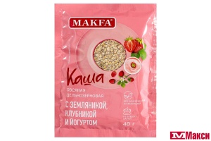 КАША БЫСТРОГО ПРИГОТОВЛЕНИЯ "МАКФА" ОВСЯНАЯ ЦЕЛЬНОЗЕРНОВАЯ С ЗЕМЛЯНИКОЙ, КЛУБНИКОЙ И ЙОГУРТОМ 40Г