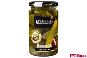 ОГУРЦЫ "КУБАНОЧКА" КОРНИШОНЫ МАРИНОВАННЫЕ ПО-ВЕНСКИ 360Г СТ/Б