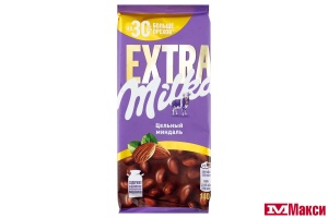 ШОКОЛАД "МИЛКА" EXTRA МОЛОЧНЫЙ С ЦЕЛЬНЫМ МИНДАЛЕМ 140Г (МОН' ДЭЛИС РУСЬ)
