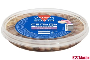 ПРЕСЕРВЫ СЕЛЬДЬ "ПО-ЦАРСКИ С ЧЕСНОКОМ" ФИЛЕ-КУСОЧКИ В МАСЛЕ СЛАБОЙ СОЛИ 150Г (ЩЕДРАЯ БУХТА)