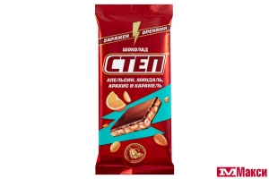 ШОКОЛАД "СТЕП" МОЛОЧНЫЙ С АПЕЛЬСИНОМ, МИНДАЛЕМ, АРАХИСОМ И КАРАМЕЛЬЮ 80Г (СЛАВЯНКА)