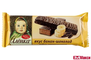 ВАФЛИ "АЛЕНКА" ГЛАЗИРОВАННЫЕ ВКУС БАНАН-ШОКОЛАД 40Г (КРАСНЫЙ ОКТЯБРЬ) 