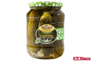 ОГУРЧИКИ "ВЕСЕЛАЯ ГРЯДКА" МАРИНОВ. С ЗЕЛЕНЬЮ И ЧЕСНОКОМ 680Г СТ/Б