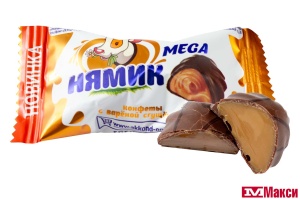 КОНФЕТЫ ГЛАЗИРОВАННЫЕ "НЯМИК" MEGA С ВАРЕНОЙ СГУЩЕНКОЙ 1КГ (АККОНД)