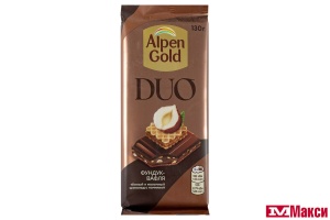 ШОКОЛАД "АЛЬПЕН ГОЛД" DUO С НАЧИНКОЙ ФУНДУК-ВАФЛЯ 130Г (МОН'ДЭЛИС РУСЬ)