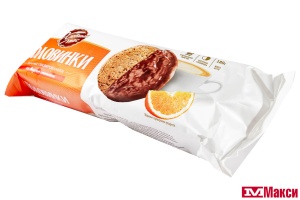 ПЕЧЕНЬЕ "ПОЛОВИНКИ" ГЛАЗИРОВАННОЕ СО ВКУСОМ АПЕЛЬСИНА 180Г (ХЛЕБНЫЙ СПАС)