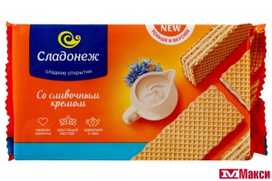 ВАФЛИ "ТОНЬШЕ И ВКУСНЕЕ" СО СЛИВОЧНЫМ КРЕМОМ 170Г (СЛАДОНЕЖ) 