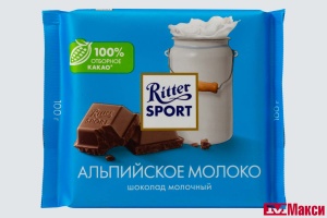 ШОКОЛАД "РИТТЕР СПОРТ" МОЛОЧНЫЙ С АЛЬПИЙСКИМ МОЛОКОМ 100Г