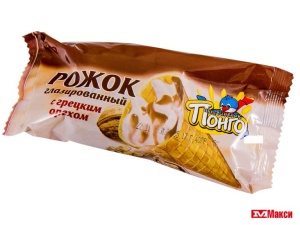 СЫРОК ГЛАЗИРОВАННЫЙ "ПИНГВИНЕНОК ПОНГО" В ВАФЕЛЬНОМ РОЖКЕ 40Г(грецкий орех)