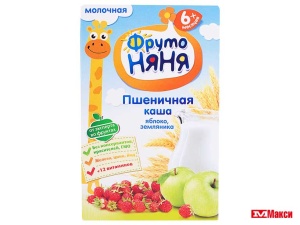 КАША МОЛОЧНАЯ "ФРУТОНЯНЯ" 200Г (ПРОГРЕСС) (БЗМЖ)(пшеничная с яблоком и земляникой)